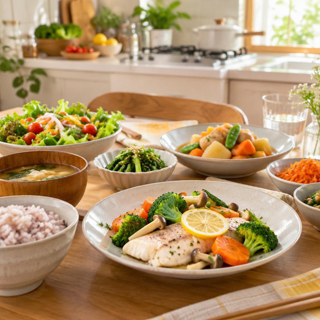 忙しい毎日でも、晩ご飯はあきらめない。ノンオイル中心の手作りおかずで、家族の健康とワーママのゆとりを支えます。
