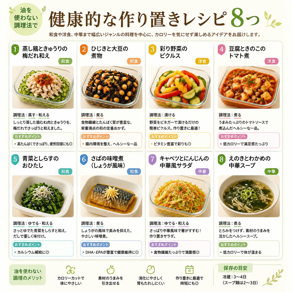ノンオイルでヘルシーなレシピ8選