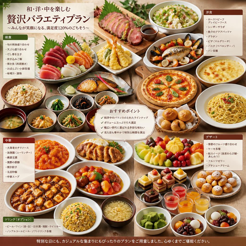 豊富な品数で皆が楽しめるメニュー