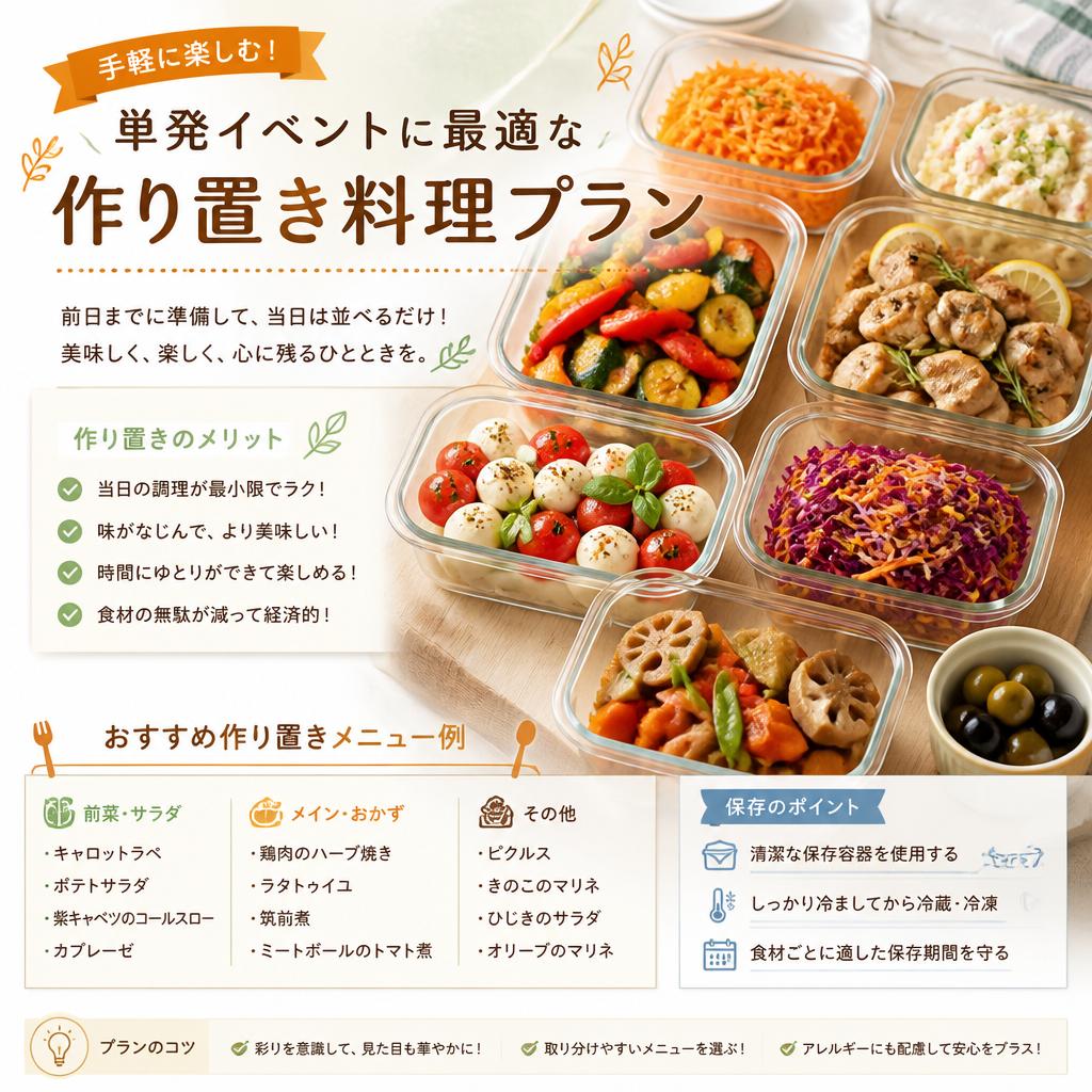 手軽に楽しむ！単発イベントに最適な作り置き料理プラン