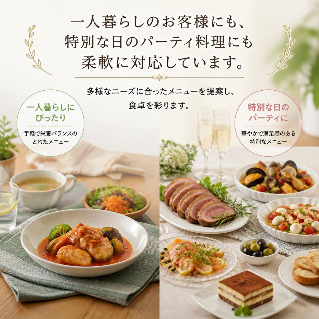 一人暮らしから大勢のパーティまで対応