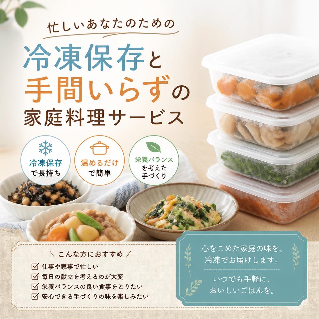 忙しいあなたのための、冷凍保存と手間いらずの家庭料理サービス