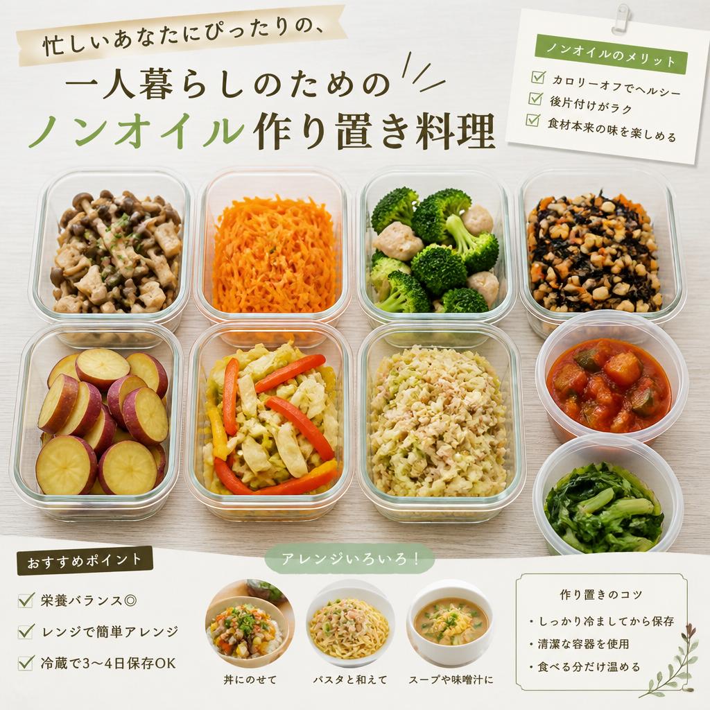忙しいあなたにぴったりの、一人暮らしのためのノンオイル作り置き料理