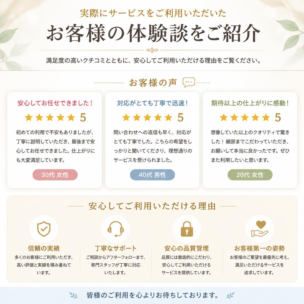 お客様の声 - みんなの体験談