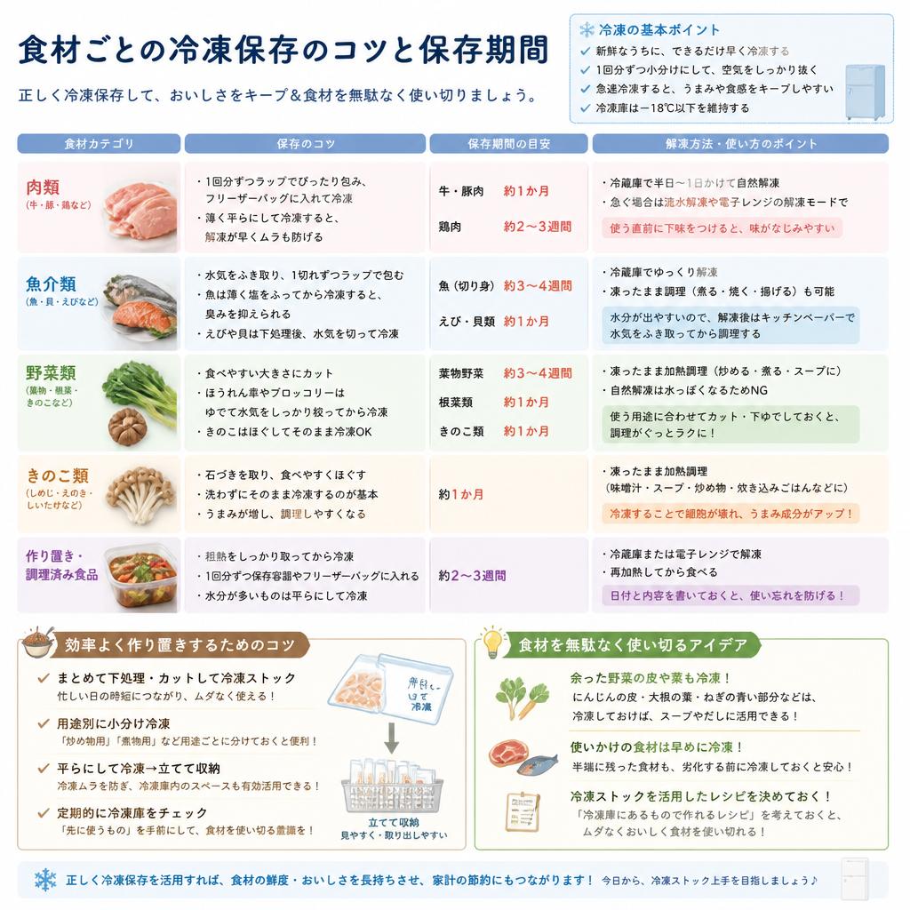 冷凍保存のコツと保存期間の目安