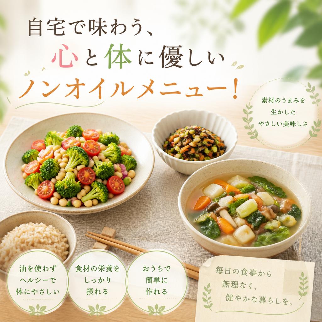 自宅で味わう、心と体に優しいノンオイルメニュー！