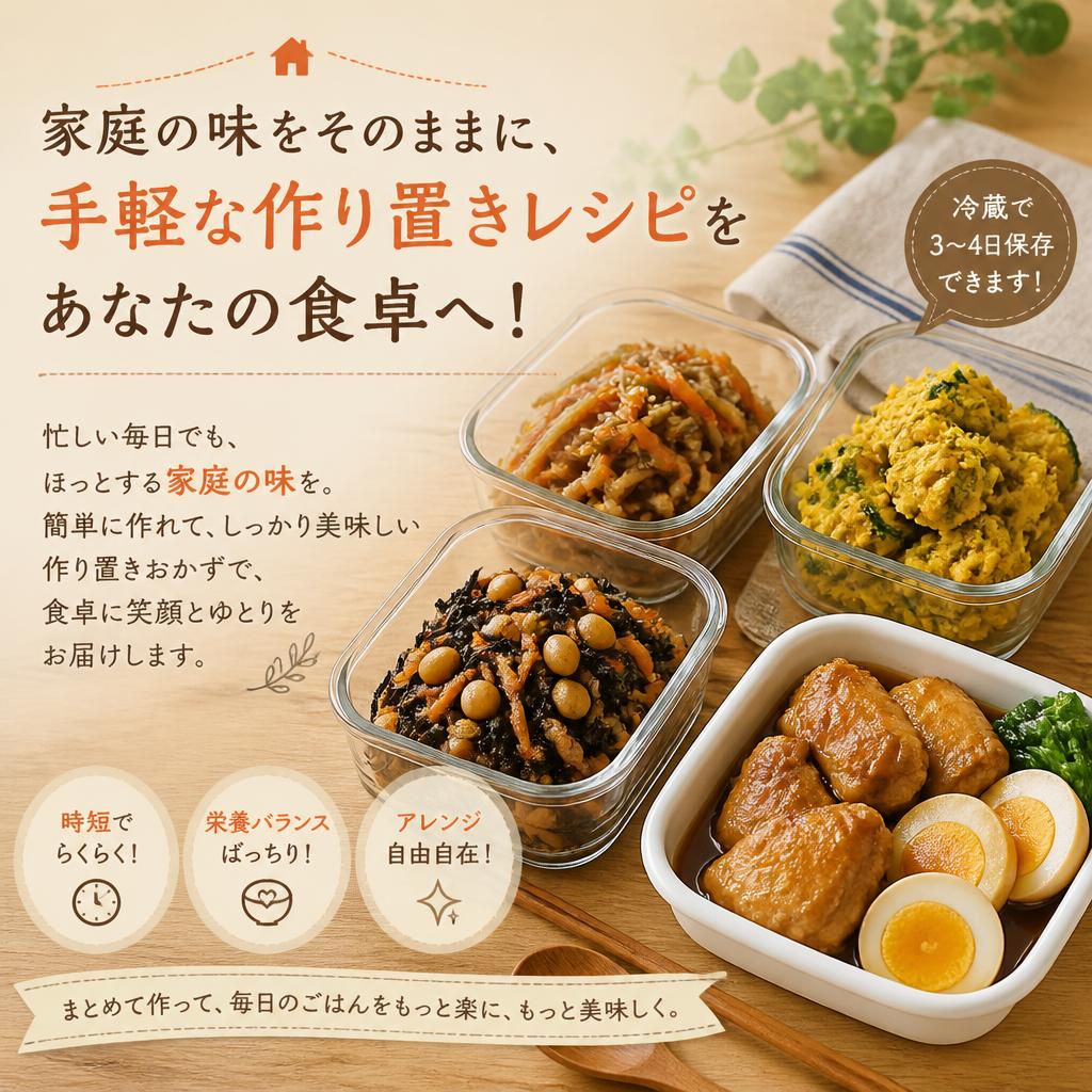 家庭の味をそのままに、手軽な作り置きレシピをあなたの食卓へ！