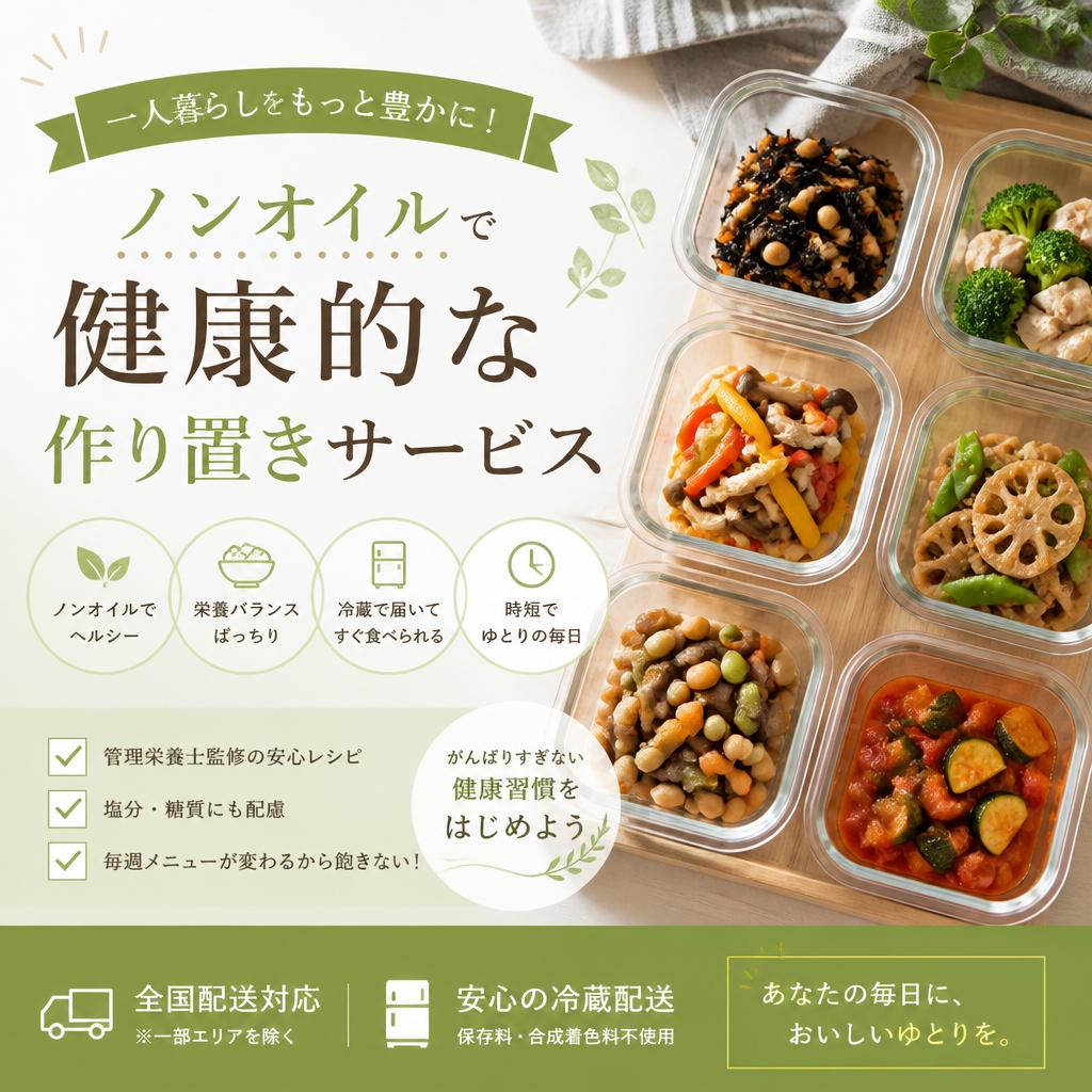 一人暮らしをもっと豊かに！ノンオイルで健康的な作り置きサービス