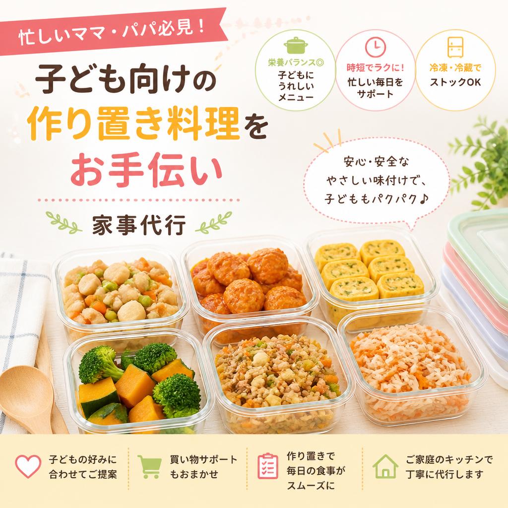 忙しいママ・パパ必見！子ども向けの作り置き料理をお手伝い｜家事代行