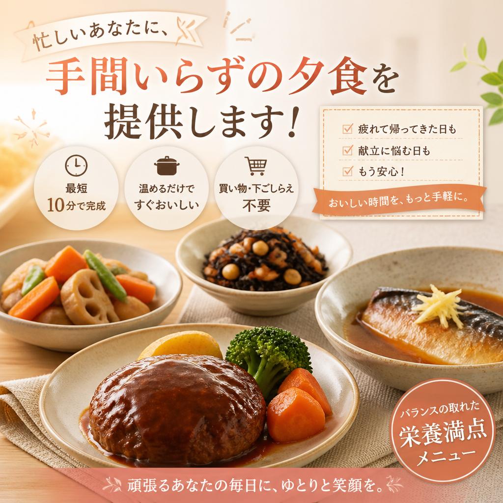 忙しいあなたに、手間いらずの夕食を提供します！