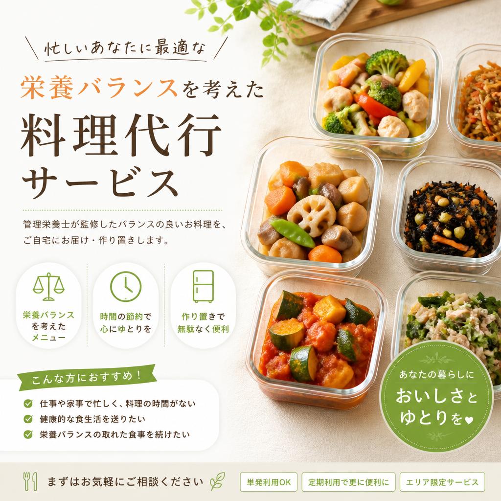 忙しいあなたに最適な、栄養バランスを考えた料理代行サービス