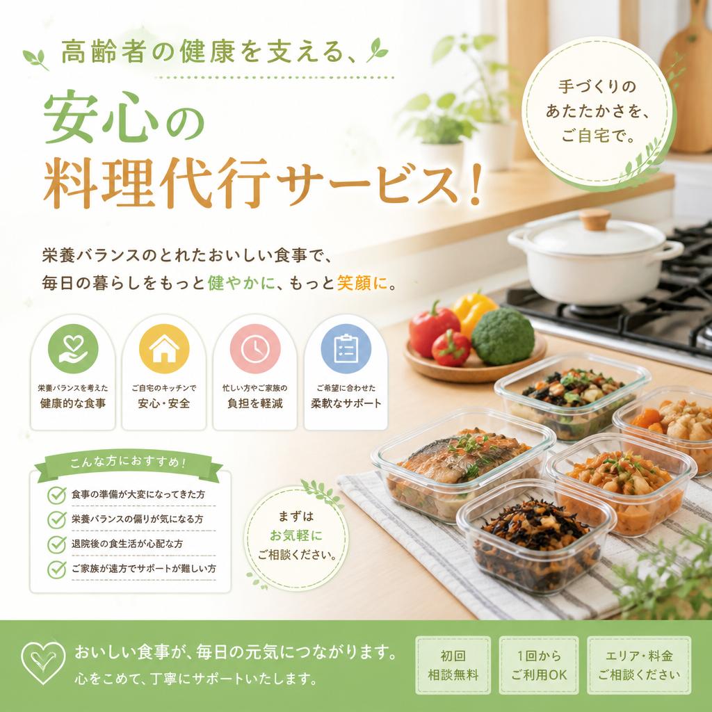 高齢者の健康を支える、安心の料理代行サービス！