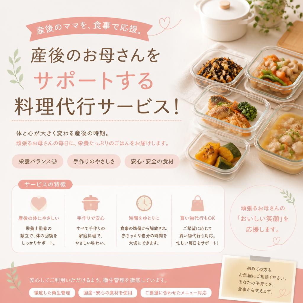 産後のお母さんをサポートする料理代行サービス！