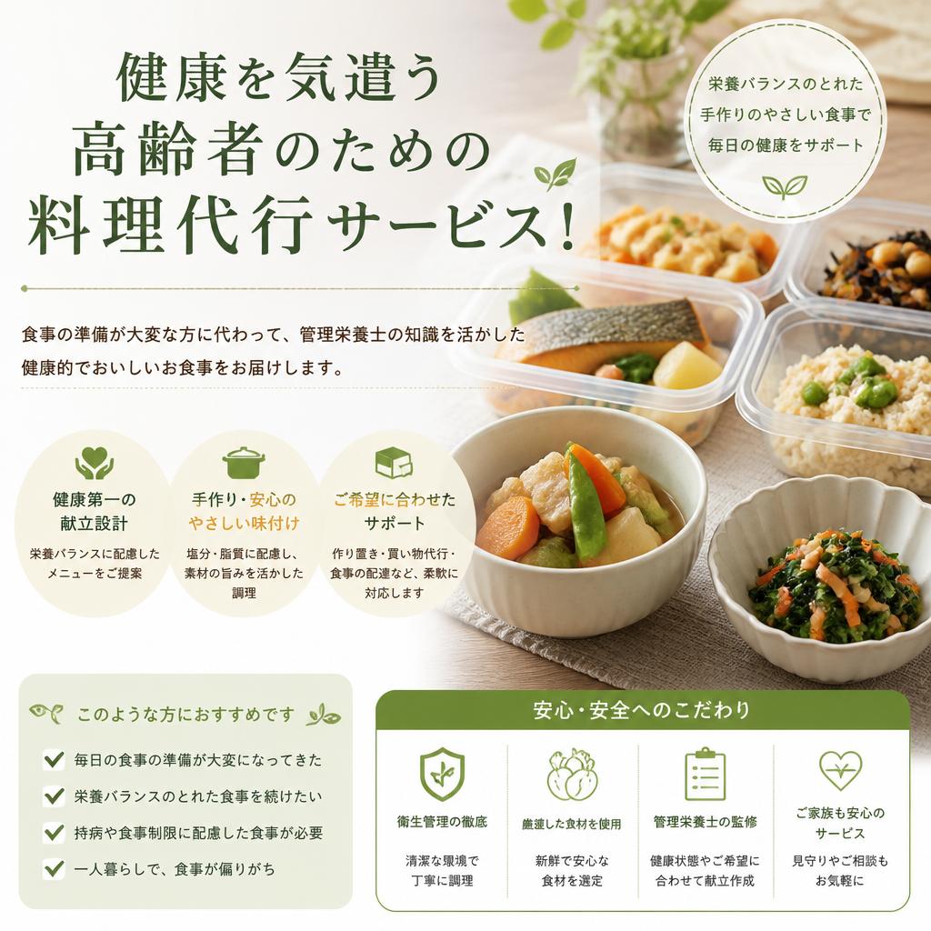 健康を気遣う高齢者のための料理代行サービス！